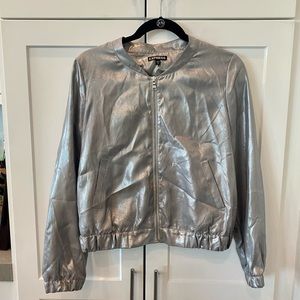 Express Metallic Silver Bomber Jacket